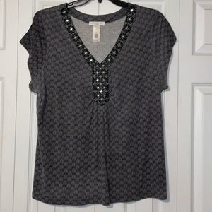 Liz Claiborne embellished V-neck plus size top size 2X gray and black w/ sequins